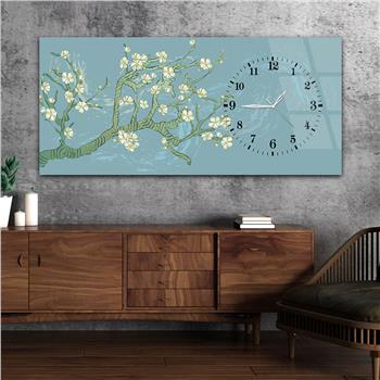 Horizontal bedrucktes Glas mit Kunst und Naturthema und einer Uhr an der Seite 070