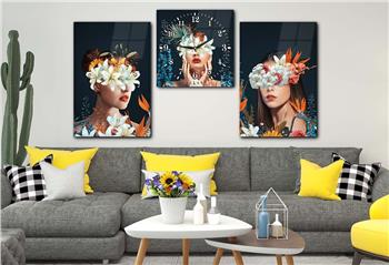 SANAT TEMALI CAM TABLO SAAT SETİ 