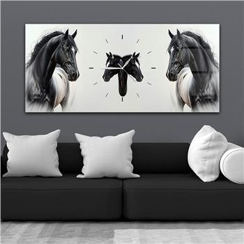 Yatay Ortadan Saatli  Sanat ve Doğa Temalı Cam Tablo 060