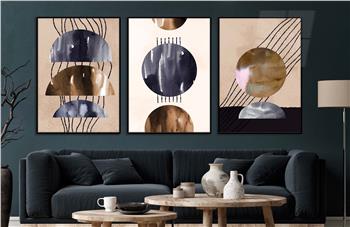 Alüminyum Çerçeveli Sanat Temalı 3lü Set CAM Tablo 0012