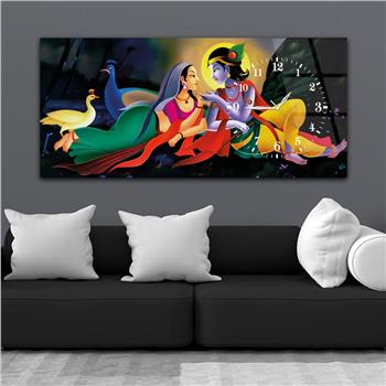 Horizontal bedrucktes Glas mit Kunst und Naturthema und einer Uhr an der Seite 054