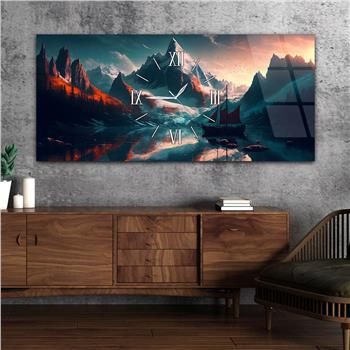 Yatay Ortadan Saatli  Sanat ve Doğa Temalı Cam Tablo 106