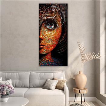 Dikey Üstten Saatli Sanat Temalı Cam Tablo 012
