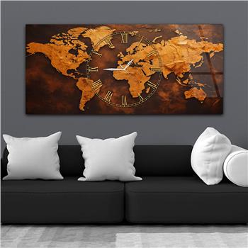 Yatay Saatli Ortadan Vatan Temalı Cam Tablo 129