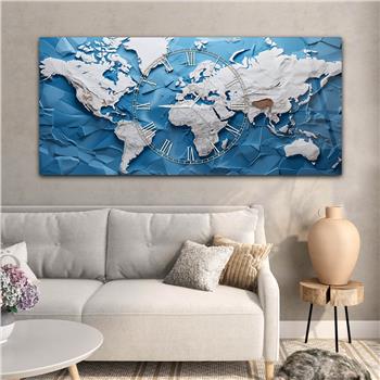 Yatay Saatli Ortadan Vatan Temalı Cam Tablo 124