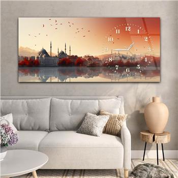 Yatay Saatli Yandan Dini Temalı Cam Tablo 070