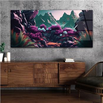 Yatay Saatli Yandan Sanat ve Doğa Temalı Cam Tablo 214