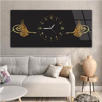 Yatay Ortadan Saatli  Dini Temalı Cam Tablo 107