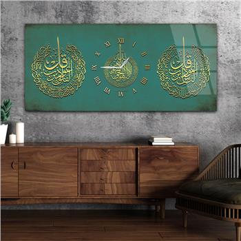 Tableau en verre à thème religieux avec horloge centrale horizontale  079