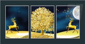 Alüminyum Çerçeveli Sanat Temalı 3lü Set MDF Tablo 0075
