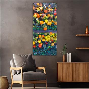 Dikey Üstten Saatli Sanat Temalı Cam Tablo 020