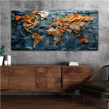 Yatay Saatli Ortadan Vatan Temalı Cam Tablo 125