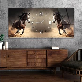 Yatay Ortadan Saatli  Sanat ve Doğa Temalı Cam Tablo 049