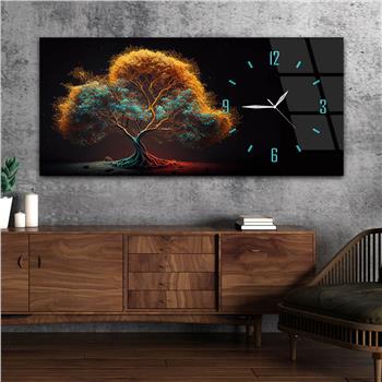 Yatay Saatli Yandan Sanat Temalı Cam Tablo 258