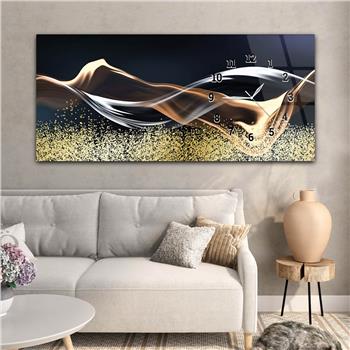 Horizontal bedrucktes Glas mit Kunst und Naturthema und einer Uhr an der Seite 162