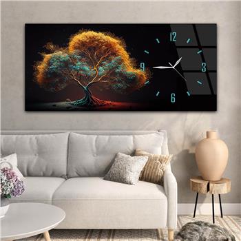 Yatay Saatli Yandan Sanat Temalı Cam Tablo 258
