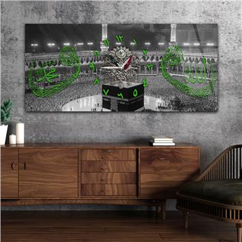 Tableau en verre à thème religieux avec horloge centrale horizontale  099