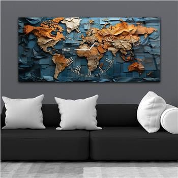 Yatay Saatli Ortadan Vatan Temalı Cam Tablo 125