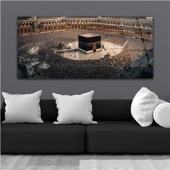 Kabe Tavaf Tableau en verre à thème religieux avec horloge latérale horizontale  065