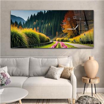 Horizontal bedrucktes Glas mit Kunst und Naturthema und einer Uhr an der Seite 174