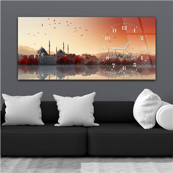Yatay Saatli Yandan Dini Temalı Cam Tablo 070