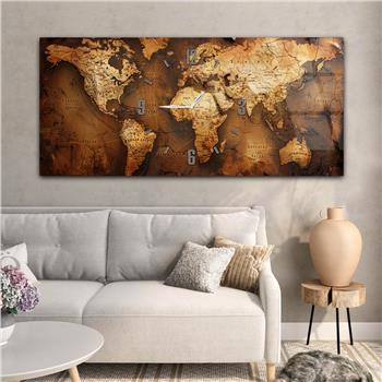 Yatay Saatli Ortadan Vatan Temalı Cam Tablo 106