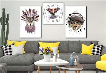 SANAT TEMALI CAM TABLO SAAT SETİ 