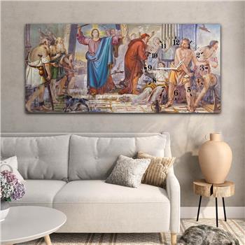 Horizontal bedrucktes Glas mit Kunst und Naturthema und einer Uhr an der Seite 048