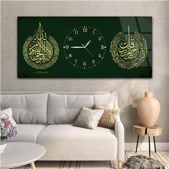 Tableau en verre à thème religieux avec horloge centrale horizontale  086