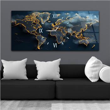 Yatay Saatli Ortadan Vatan Temalı Cam Tablo 137