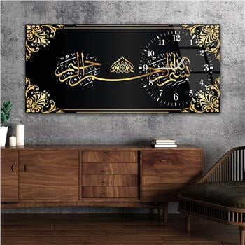 لوحة زجاجية أفقية ذات طابع ديني مع ساعة جانبية 038