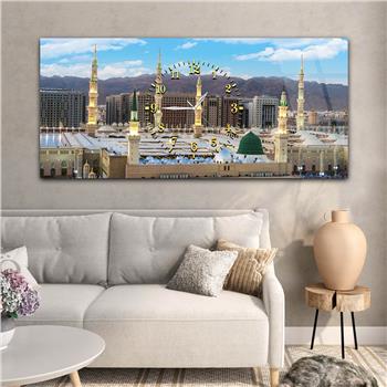 Tableau en verre à thème religieux avec horloge centrale horizontale  011