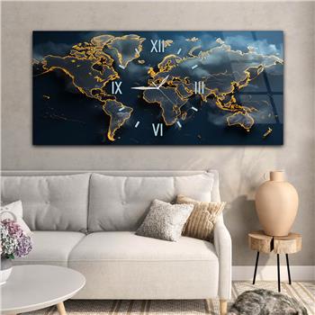 Yatay Saatli Ortadan Vatan Temalı Cam Tablo 137