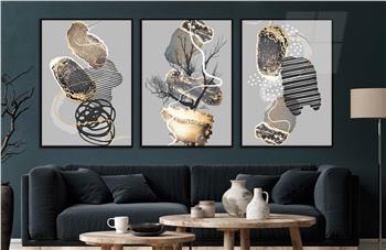 Alüminyum Çerçeveli Sanat Temalı 3lü Set CAM Tablo 0084