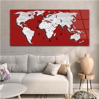 Yatay Saatli Ortadan Vatan Temalı Cam Tablo 092