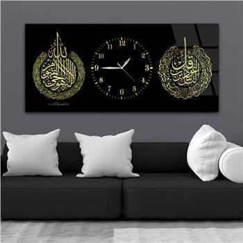 Tableau en verre à thème religieux avec horloge centrale horizontale  084