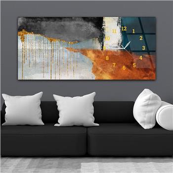 Horizontal bedrucktes Glas mit Kunst und Naturthema und einer Uhr an der Seite 114