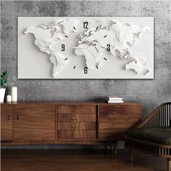 Yatay Saatli Ortadan Vatan Temalı Cam Tablo 102