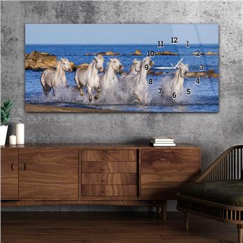 Horizontal bedrucktes Glas mit Kunst und Naturthema und einer Uhr an der Seite 132