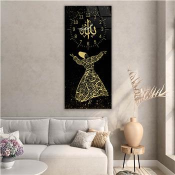 Dikey Üstten Saatli Dini Temalı Cam Tablo 001