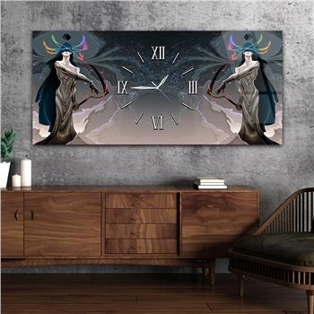 Yatay Ortadan Saatli  Sanat ve Doğa Temalı Cam Tablo 091