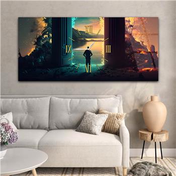 Yatay Ortadan Saatli  Sanat ve Doğa Temalı Cam Tablo 108