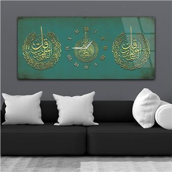 Tableau en verre à thème religieux avec horloge centrale horizontale  079