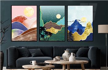 Alüminyum Çerçeveli Sanat Temalı 3lü Set CAM Tablo 0018