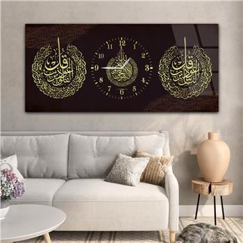 Tableau en verre à thème religieux avec horloge centrale horizontale  077