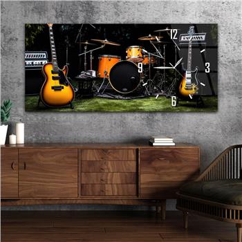 Yatay Saatli Yandan Sanat Temalı Cam Tablo 381