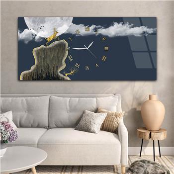 Yatay Ortadan Saatli  Sanat ve Doğa Temalı Cam Tablo 083