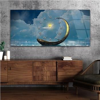 Horizontal bedrucktes Glas mit Kunst- und Naturthema und einer Uhr in der Mitte 022