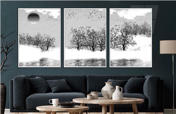 Alüminyum Çerçeveli Sanat Temalı 3lü Set CAM Tablo 0034