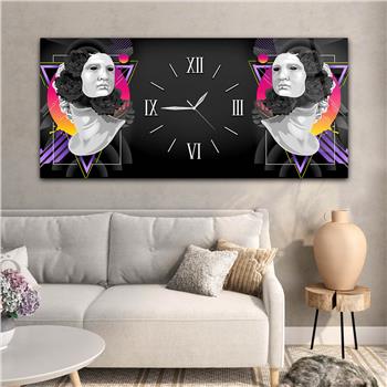 Yatay Ortadan Saatli  Sanat ve Doğa Temalı Cam Tablo 093